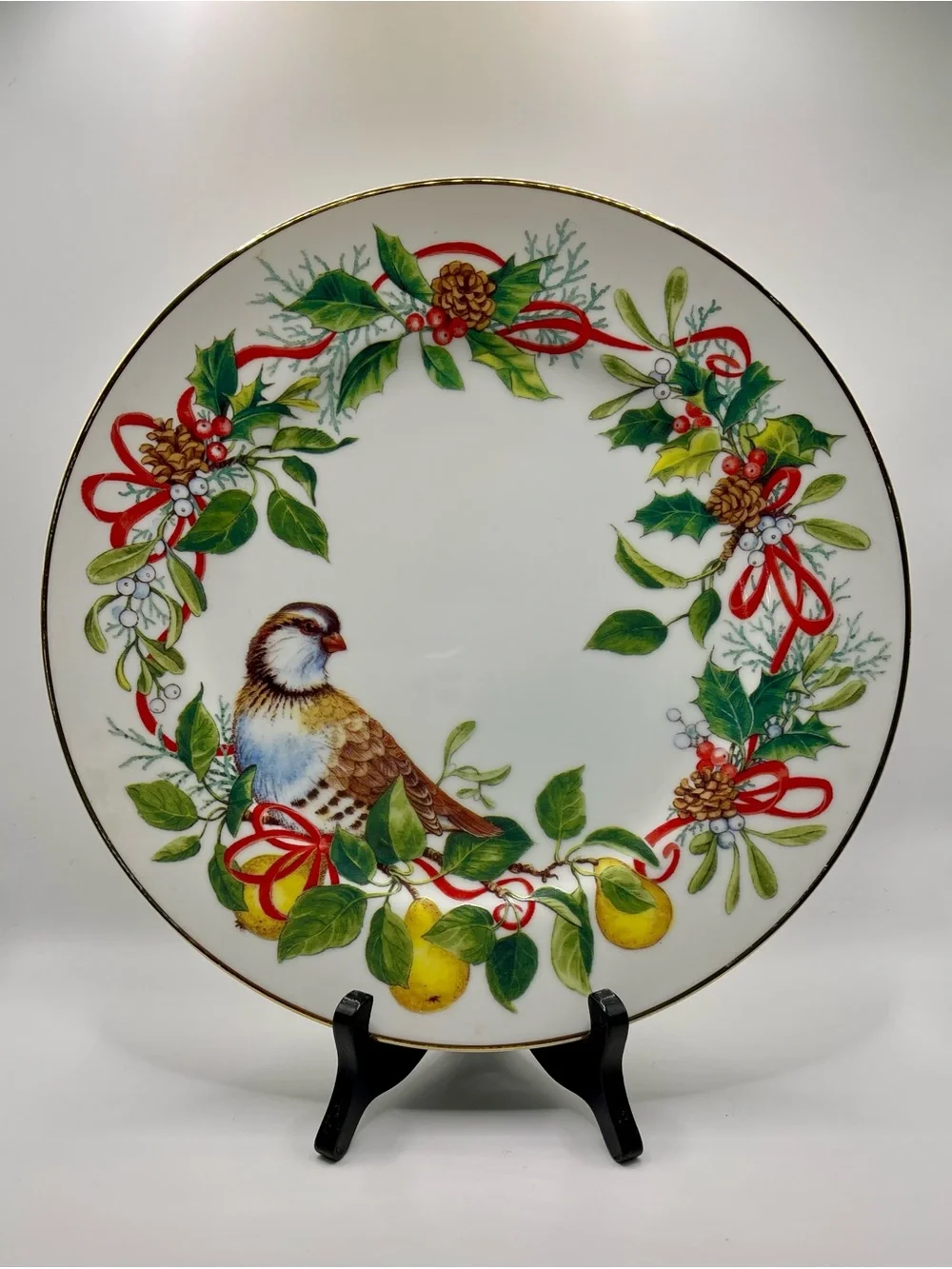 Andrea By Sadek Winter Birds & Wreath Partridge Plate 10.5” Japan